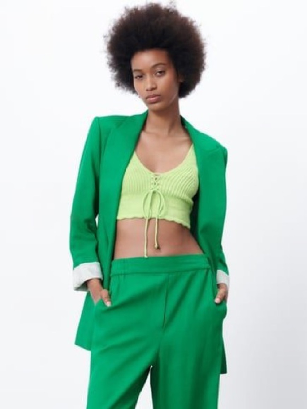 Zara Linen Blazer in Green
